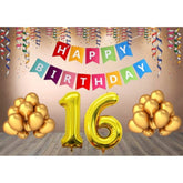 Multicolor Happy Birthday decoration combo with foil banner & balloons, safe for kids celebrations