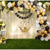 Black gold birthday banner and multicolor balloons set, eco-friendly party decor for happiness