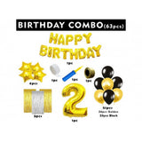 Multicolor 2nd birthday gold foil decoration set with balloons, stars, curtain, ribbon, glue dot & pump. Non-toxic, eco-friendly, safe for kids
