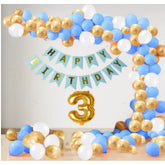 Blue foil Happy Birthday decoration kit for boy & girl with multicolor balloons and banner