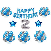 Blue & silver 2nd Happy Birthday decoration combo with foil and star balloons, eco-friendly and safe for children's celebrations