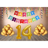 Multicolor Happy Birthday decoration combo with foil banner and metallic balloons, eco-friendly, safe for children