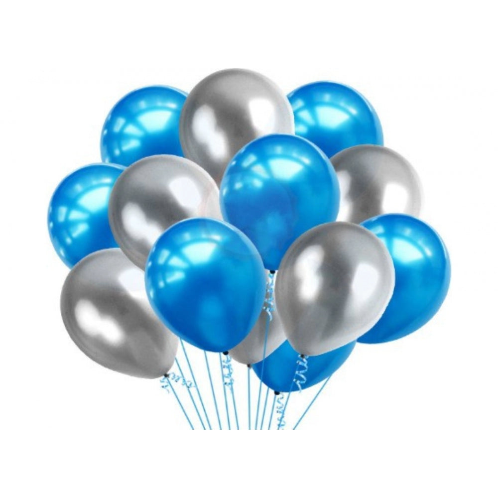 Multi-colored 10th Happy Birthday decoration combo: Foil balloons (blue & silver), eco-friendly star balloons, non-toxic for children's celebrations