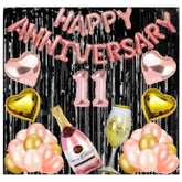 Multicolor 11th Anniversary rose gold foil balloons set with happy decorations, eco-friendly, non-toxic, safe for children