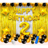 Multicolor 2nd birthday golden theme decoration items with balloons, stars, curtain, ribbon, and pump - eco-friendly, non-toxic, and safe for children's parties