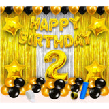 Multicolor 2nd birthday golden theme decoration set, eco-friendly, non-toxic balloons, stars, curtain, ribbon, glue dot, hand pump