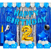 Multicolor 2nd birthday decorations set, eco-friendly foil balloons & curtain, non-toxic, safe for kids celebrating Happy Birthday