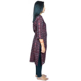 Brown pure cotton Sambalpuri straight kurti with 3/4th sleeves and high neck, handloom certified for traditional elegance