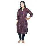 Brown pure cotton straight kurti with 3/4th sleeves and high neck, Sambalpuri certified handloom for women's traditional wear