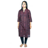 Brown pure cotton straight kurti, Sambalpuri certified handloom, 3/4th sleeve, high neck, women's ethnic fashion