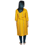 Yellow pure cotton straight kurti, 3/4th sleeve, high neck, Sambalpuri certified handloom