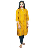 Yellow pure cotton Sambalpuri handloom straight kurti with 3/4th sleeve and high neck