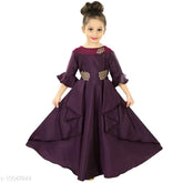 Silk blend ethnic party gown for kids, solid net, three-quarter sleeves. Indian traditional wear