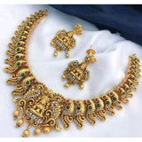 Gold plated traditional multi-color necklace set with matching earrings on display, free size for women's fashion jewelry