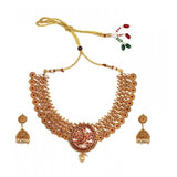 Women's Gold Plated Temple Necklace and Earrings Set (Red, Free Size)