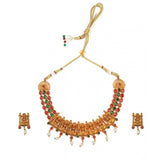 Women's Temple Necklace and Earrings Set in Gold Plating (Multi Color, Free Size)