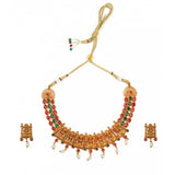 Women's Temple Necklace and Earrings Set in Gold Plating (Multi Color, Free Size)