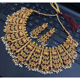 Women's Gold Plated Temple Necklace and Earrings Set (Multi Color, Free Size)