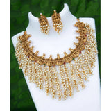 Multi-colored gold plated women's necklace set with earrings, free size for fashion accessory