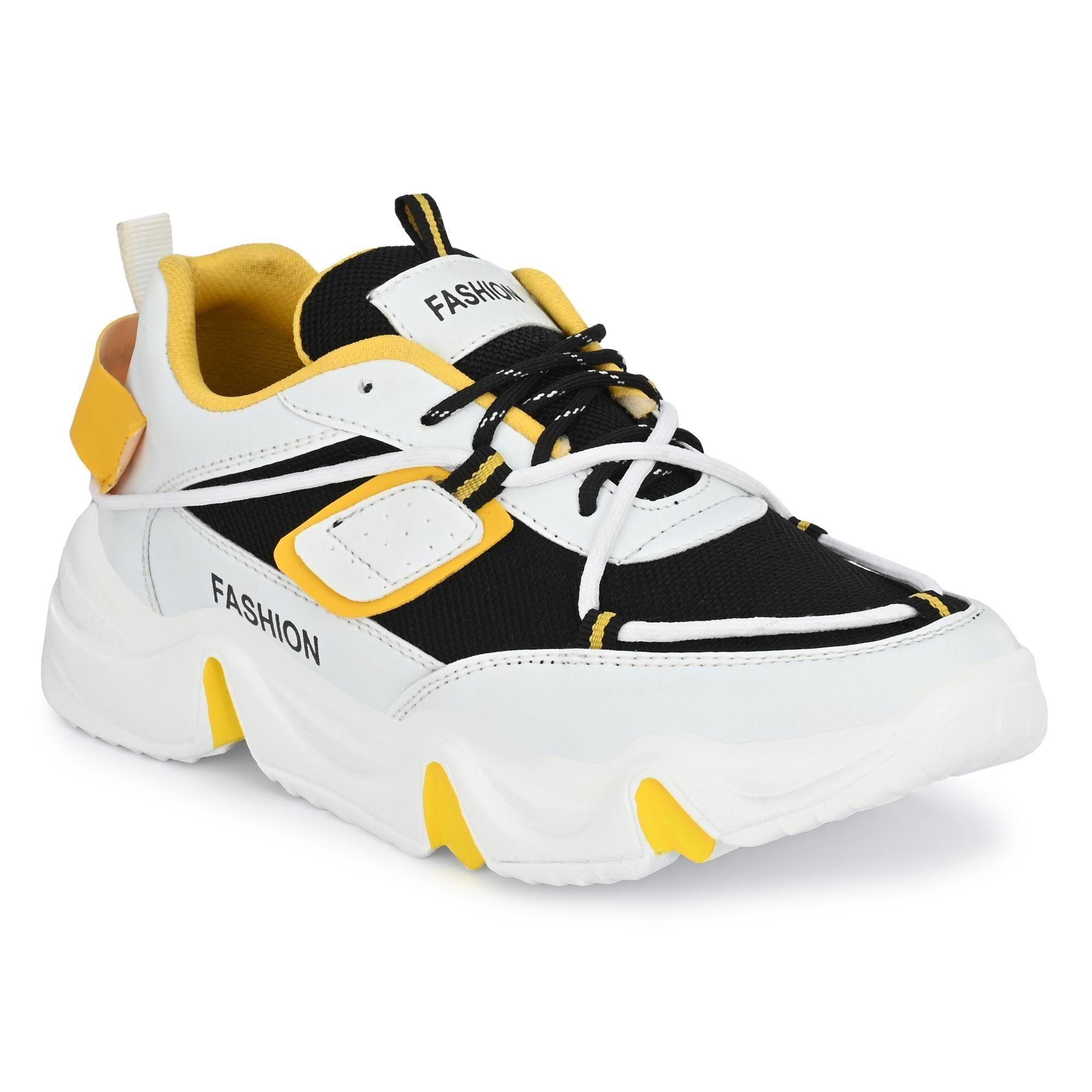 Yellow synthetic leather sports shoes, lightweight and fashionable for athletic activities