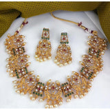 Multi-colored gold plated brass ethnic style necklace set for women, free size with variations in color due to lighting conditions