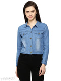 Denim solid waistcoat for trendy fashionista women, long sleeves, sizes S, M, L, XL