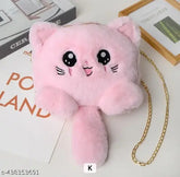 Faux leather kitty cat tail sling bag with elegant design, playful animal net pattern and secure zipper pocket