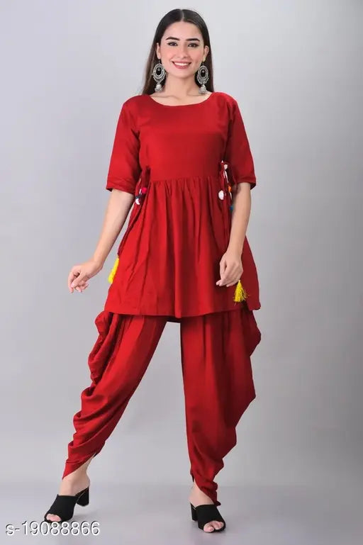 Rayon Alisha Kurta Sets for couples, solid color Indian traditional kurta and dhoti pants set with short sleeves