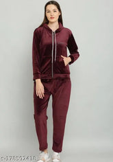 Velvet women's long-sleeve winter tracksuit, India-made quality winter outfit for chilly season