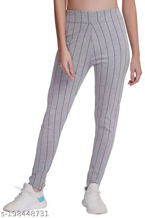 Striped cotton blend jeggings pack of 3 for women, ankle length fit, free size (waist 30in, length 37in, hip 30in), India-made