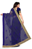Embroidered net saree with satin blouse, free size, attractive women's Indian fashion