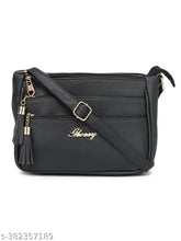 Glossy PU women's sling bag, 5 zip compartments, free size - essential handbag accessory for fashionable looks