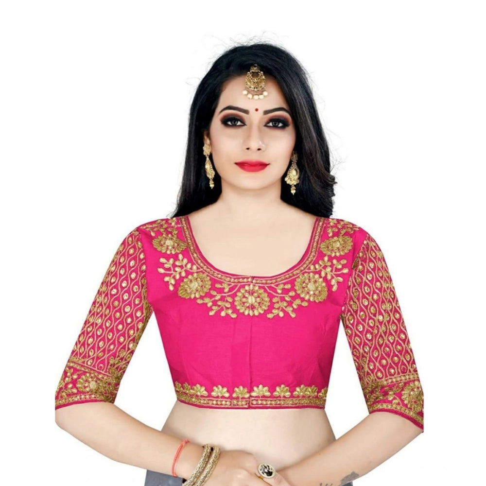 Pink ultra satin readymade blouse for women, half sleeve, free size up to 34 inch