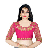 Pink ultra satin readymade blouse for women, half sleeve, free size up to 34 inch