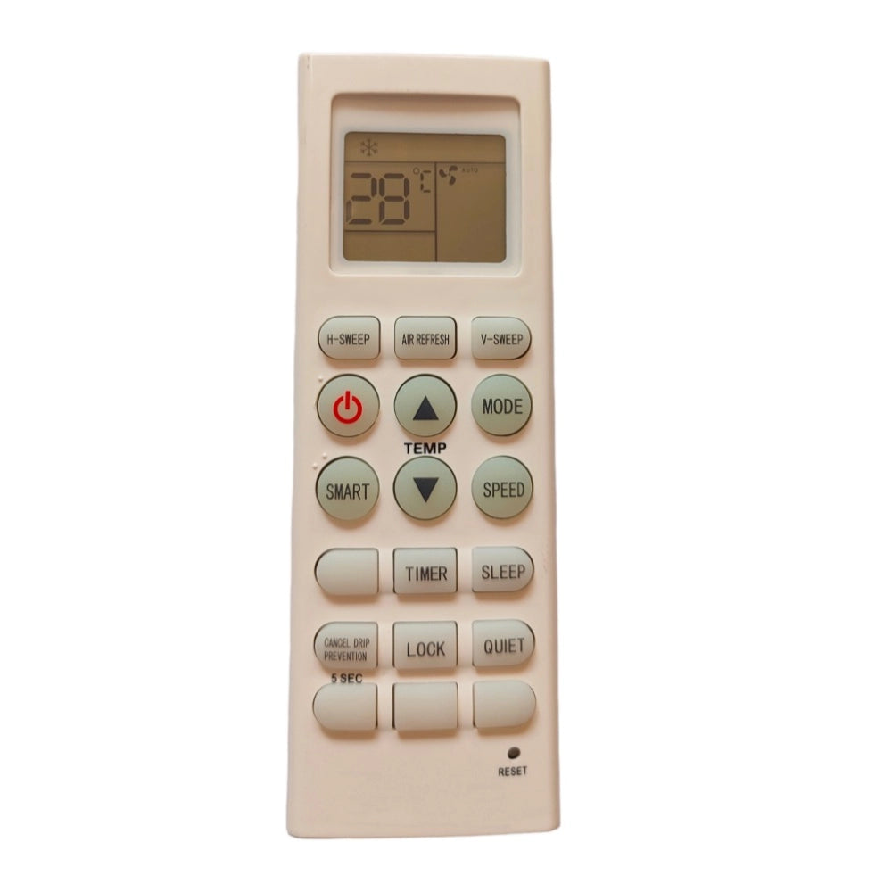 Multi-colored infrared remote compatible with Videocon AC Remote Control (exact match required), offers long range operation for easy device control from sofa, divan or bed