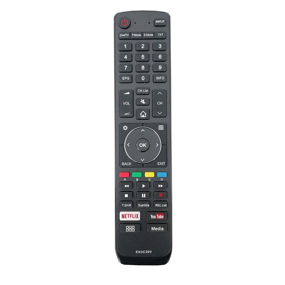 Multi-colored Infrared Remote EN3C39V (No Voice), compatible with Vu Smart TV LCD/LED, long-range ergonomic design for comfortable use from any room corner