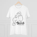 White PC cotton Ganesh printed men's t-shirt (180GSM), half sleeve round neck casual wear