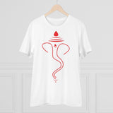 White PC cotton Ganesh printed men's t-shirt with half sleeves, round neck, 180GSM thread count for casual occasions