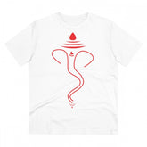 White PC Cotton Ganesh Printed T-shirt for men, half sleeve round neck design (180GSM)