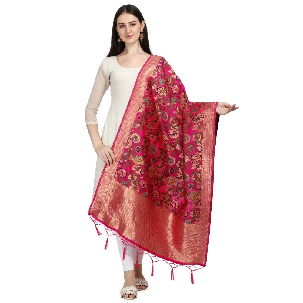 Red silk Zari weaving Duppatta for traditional wear, length 2-2.3 meters, intricate Zalhar pattern