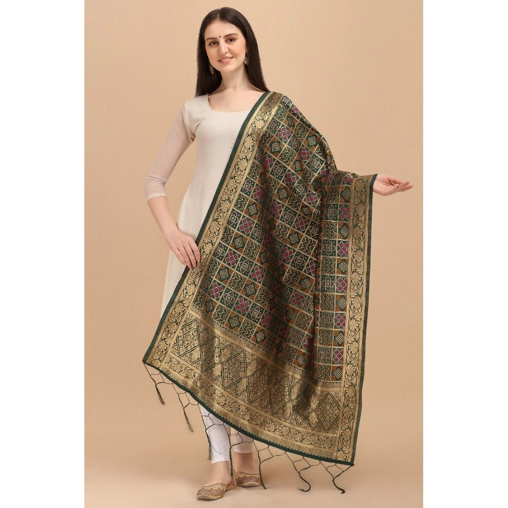 Green silk Zalhar Work Duppatta (223 mtrs), traditional wear for women's festive attire