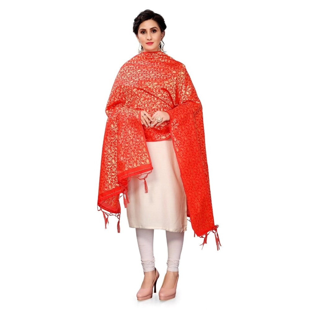 Red silk Zalhar Work Duppatta, traditional wear for women's festive attire (223 meters)