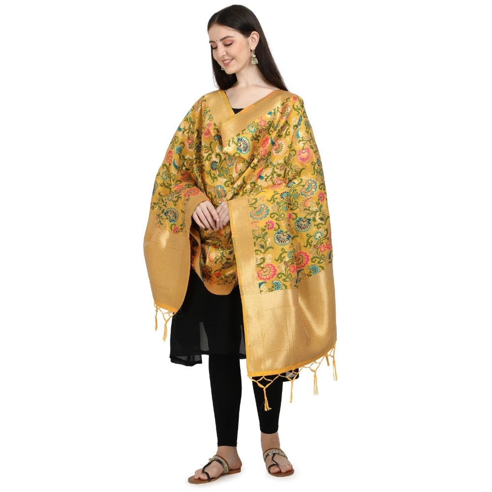 Yellow silk Duppatta with Zalhar Work, traditional wear for women, length 2-2.3 mts