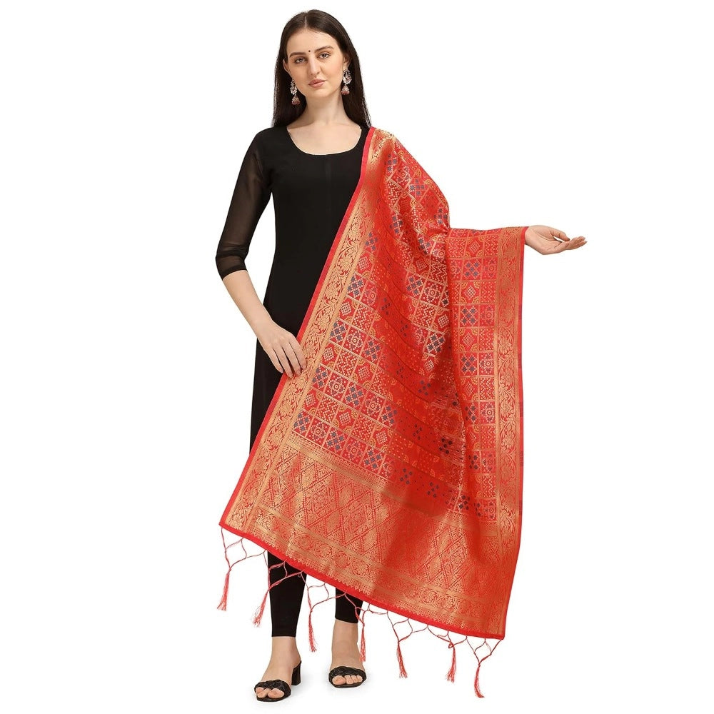 Red silk Zalhar Work Duppatta for traditional wear, 223 meters length, ideal for special occasions