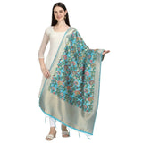 Light Blue Silk Zalhar Work Duppatta, 223 meters for traditional wear