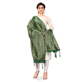 Green silk Zalhar Work Duppatta for women (length 223 mtrs), ideal for traditional wear