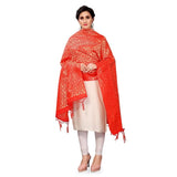 Red silk Zalhar Work Duppatta, traditional women's wear, 223 meters length