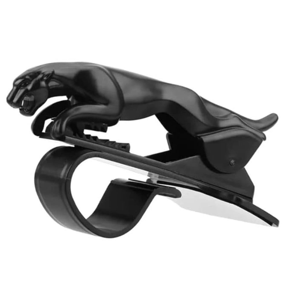 Black plastic mobile holder for safe and stable phone use while driving, fits dashboard cove with non-slip silicone pad