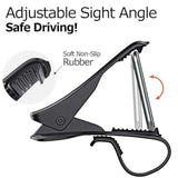 Black plastic car phone holder with double curved base and non-slip silicone pad, ideal for all smartphones up to 6.5 inches. Simulating HUD design keeps eyes on road while adjustable angle offers custom positioning