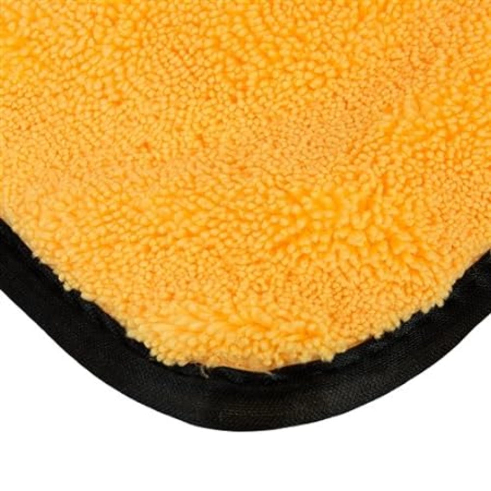 Yellow and black microfiber cloth for car washing and detailing, scratchless and preferred by professionals